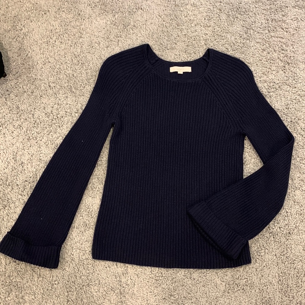 LOFT navy blue sweater with bell sleeves, size small